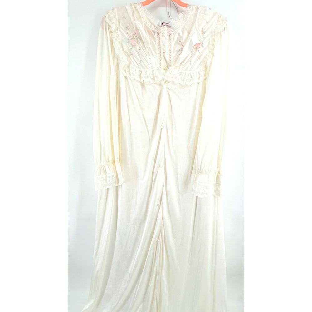 Gilead Vintage Nightgown Duster Set Small Long Sleve Lace Floral Embroidered USA - Picture 4 of 12